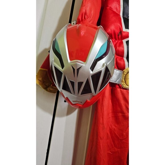 Red Power Ranger Dino Fury Muscle Costume Child Boys 7-8 Halloween DAMAGED - Picture 2 of 9